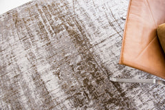 5' Gray and Beige Round Abstract Non Skid Area Rug