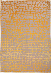5' Gray and Orange Round Abstract Non Skid Area Rug