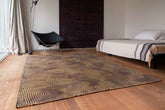 8' Black and Gold Round Abstract Non Skid Area Rug