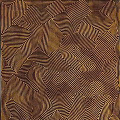 8' Black and Gold Round Abstract Non Skid Area Rug