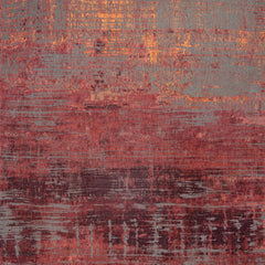 5' Red and Gray Round Abstract Non Skid Area Rug