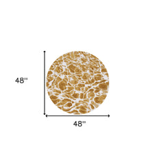 5' Yellow and Brown Round Abstract Non Skid Area Rug