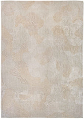 8' Beige and White Round Abstract Non Skid Area Rug