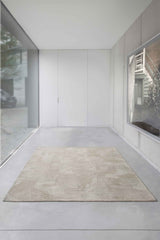 8' Beige and White Round Abstract Non Skid Area Rug