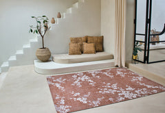 8' Red and White Round Oriental Non Skid Area Rug