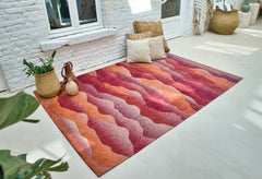 8' Red Orange Round Abstract Non Skid Area Rug