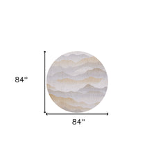 8' Gray and Brown Round Abstract Non Skid Area Rug