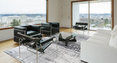 8' Black and White Round Abstract Non Skid Area Rug
