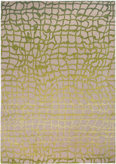 5' Gray and Green Round Abstract Non Skid Area Rug