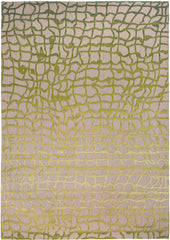 5' Gray and Green Round Abstract Non Skid Area Rug
