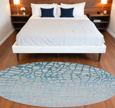 5' Blue and Gray Round Abstract Non Skid Area Rug
