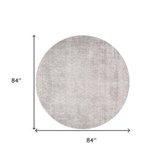 8' Gray and White Round Chevron Non Skid Area Rug