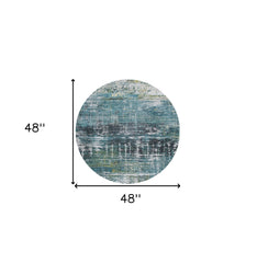 5' Blue and Green Round Abstract Non Skid Area Rug