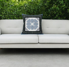5" Indigo Damask Indoor Outdoor Throw Pillow Cover and Insert