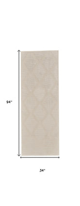 8' Ivory and Tan Geometric Power Loom Runner Rug