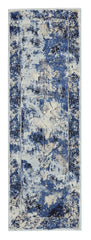 8' Ivory Blue and Gray Medallion Power Loom Distressed Runner Rug