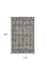 10' x 14' Black and Ivory Wool Chevron Hand Tufted Distressed Area Rug