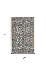 2' x 3' Black and Ivory Wool Chevron Hand Tufted Distressed Area Rug