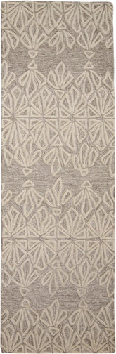 8' Ivory and Tan Geometric Hand Tufted Runner Rug