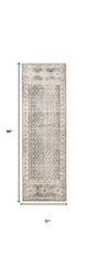 8' Gray and Ivory Abstract Geometric Power Loom Distressed Runner Rug
