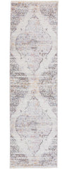 8' Gray and Ivory Medallion Power Loom Distressed Runner Rug With Fringe