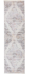 8' Gray and Ivory Medallion Power Loom Distressed Runner Rug With Fringe