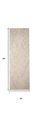 8' Ivory and Tan Geometric Hand Tufted Runner Rug