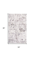2' x 3' Gray and White Abstract Geometric Hand Tufted Distressed Area Rug