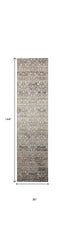 12' Gray and Ivory Oriental Power Loom Distressed Runner Rug With Fringe