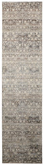 12' Gray and Ivory Oriental Power Loom Distressed Runner Rug With Fringe