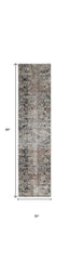 8' Gray Black and Red Oriental Power Loom Distressed Runner Rug With Fringe