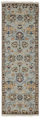 8' Gray and Gold Oriental Hand Knotted Runner Rug With Fringe