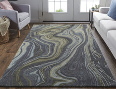 4' x 6' Blue and Green Abstract Hand Tufted Area Rug