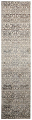 10' Gray and Ivory Oriental Power Loom Distressed Runner Rug With Fringe