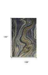 9' x 12' Blue and Green Abstract Hand Tufted Area Rug