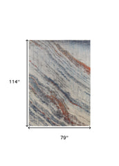7' x 10' Ivory Blue and Orange Abstract Power Loom Area Rug