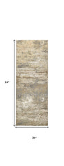 8' Gold and Ivory Abstract Power Loom Runner Rug