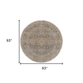 8' Brown and Ivory Round Medallion Power Loom Distressed Area Rug