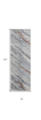 10' Ivory Blue and Orange Abstract Power Loom Runner Rug