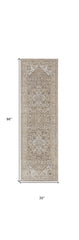 8' Brown and Ivory Medallion Power Loom Distressed Runner Rug