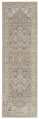 8' Brown and Ivory Medallion Power Loom Distressed Runner Rug
