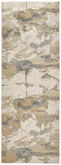 8' Gold and Ivory Abstract Power Loom Runner Rug