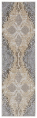 8' Gray and Brown Medallion Power Loom Distressed Runner Rug