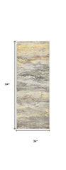 8' Gray and Ivory Abstract Power Loom Runner Rug