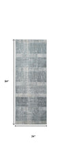 8' Blue and Gray Abstract Power Loom Runner Rug