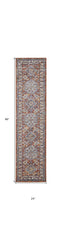 8' Ivory Blue and Orange Medallion Runner Rug