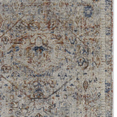 12' Ivory Blue and Orange Medallion Power Loom Distressed Runner Rug With Fringe