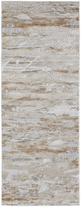 10' Beige and Ivory Abstract Power Loom Distressed Runner Rug