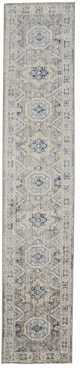 8' Blue and Gray Medallion Runner Rug