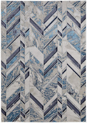 4' x 6' Ivory and Blue Chevron Power Loom Distressed Area Rug
